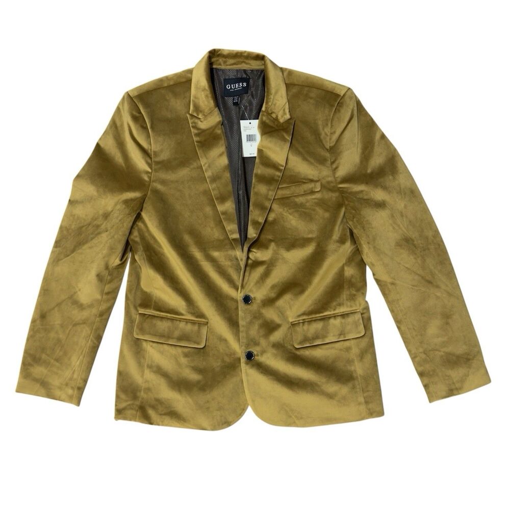 GUESS Gold Velvet Charlie Blazer Mens XL Satin Look Jacket Dress Coat NWT